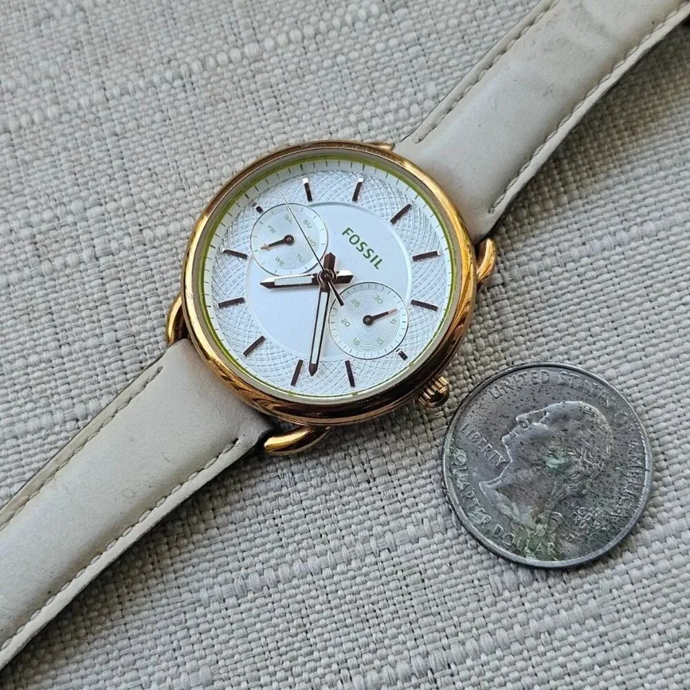 Fossil Women Wristwatch Multifunction Cream Leather Band Gold Tone Case Watch - Picture 9 of 12